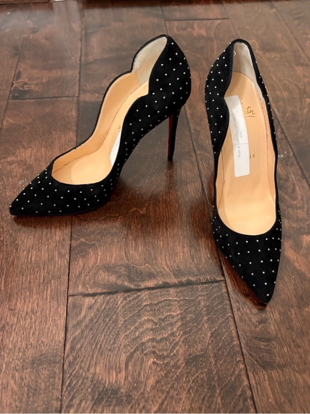 Christian Louboutin Black Suede Pointed Toe Studded Pumps